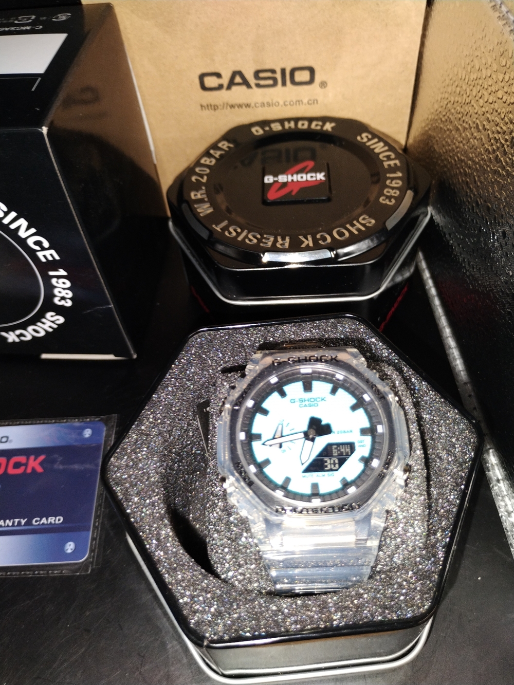 Casio G-Shock Clear Resin Watch with Light Blue Dial Accents